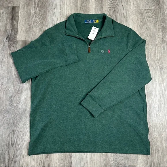 New Polo Ralph Lauren Sweater Mens XXL Green Estate Rib 1/4 Zip Pullover Pony